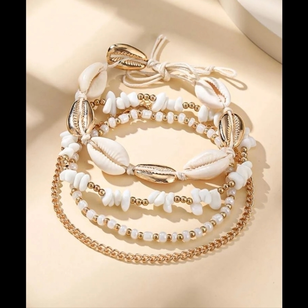 4 piece Puka Shell Anklet Set - Picture 2 of 5
